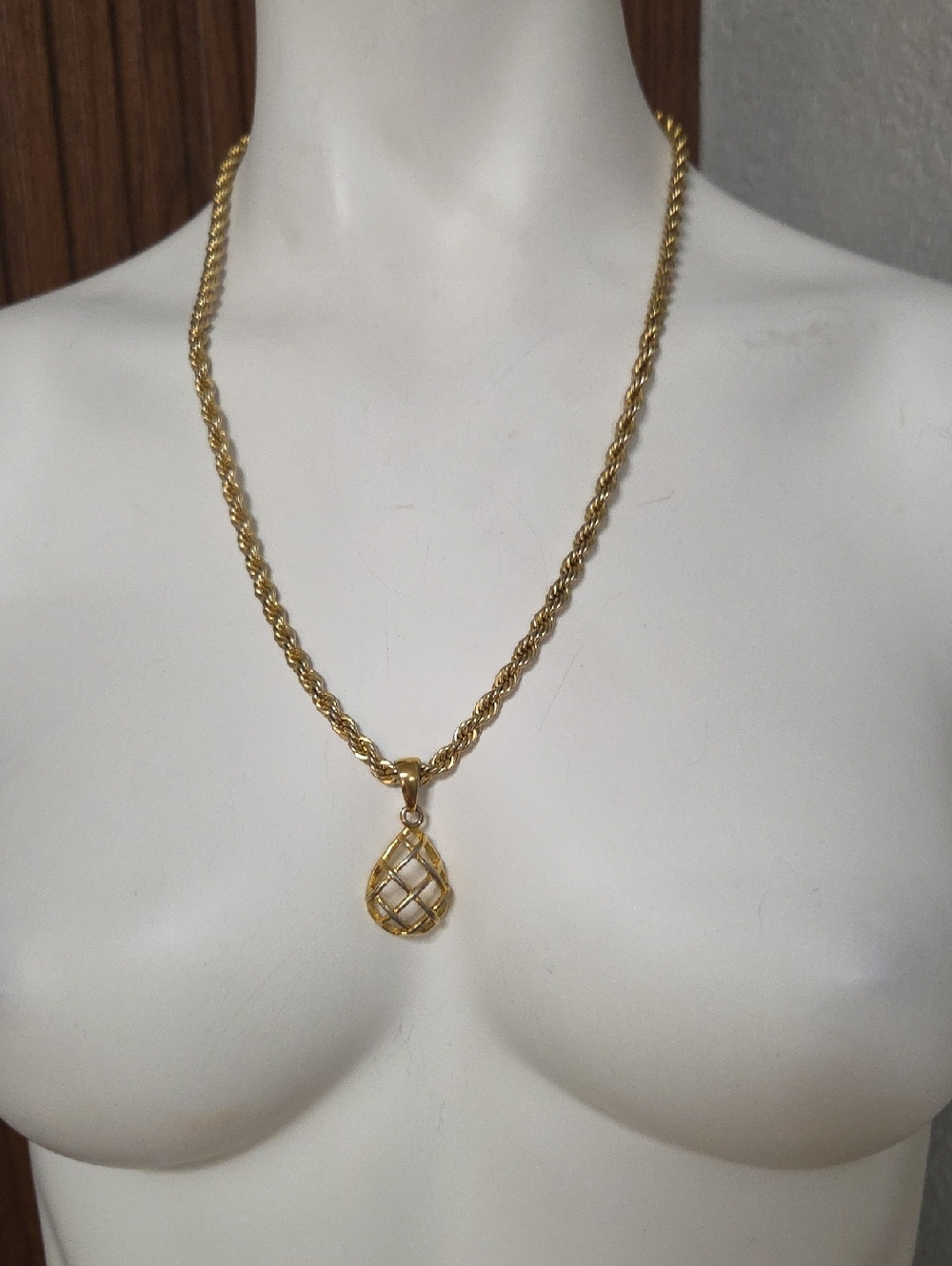 Gold-Tone Teardrop Pendant Rope Chain Necklace - Women
